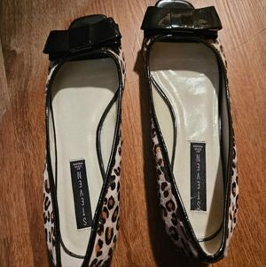 Steve Madden Leopard-Print Ballet Flats with Black Patent Bow Trim